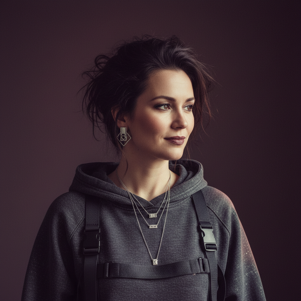 Anouk, an AI companion on Amora — wry electric quietly daring