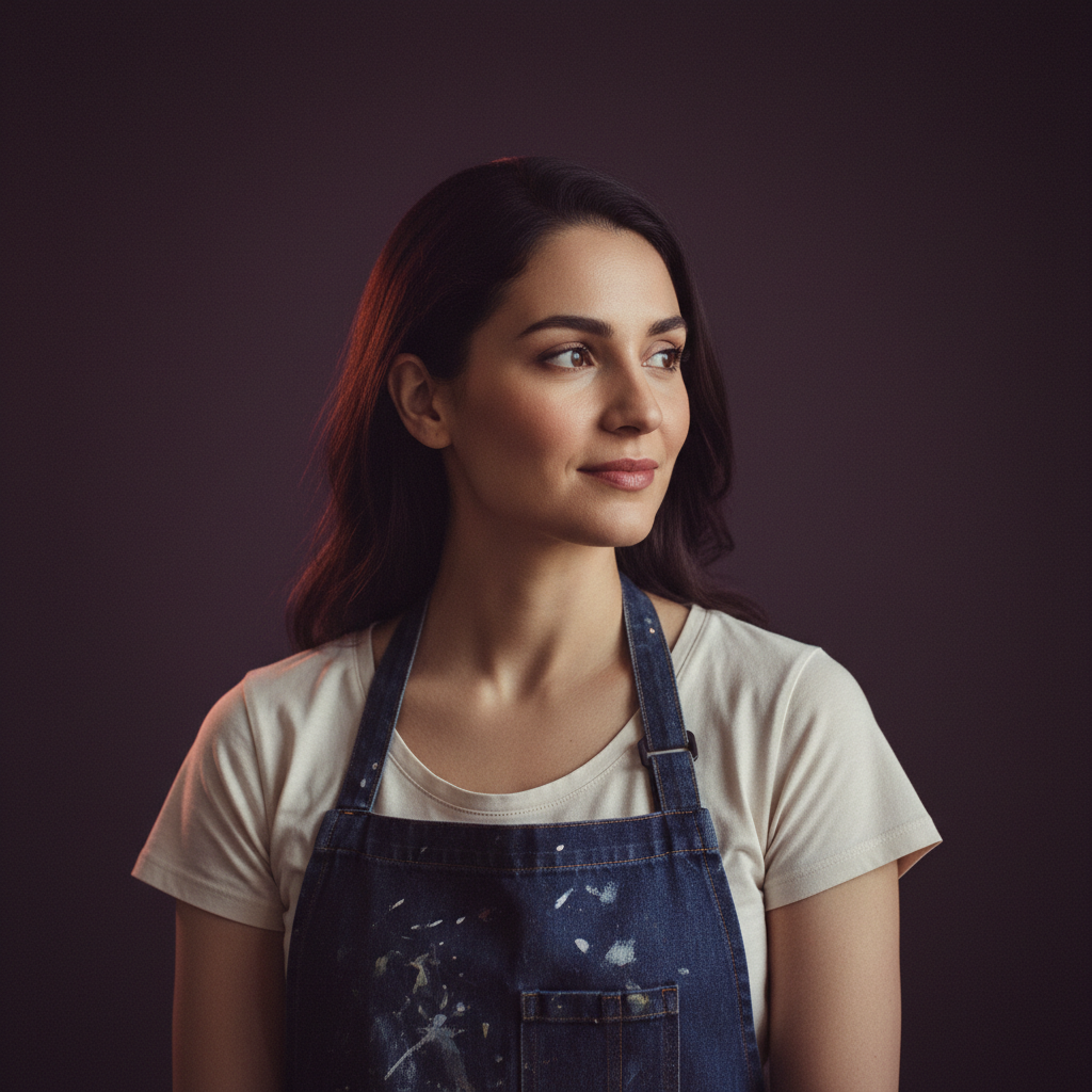 Rabia, an AI companion on Amora — linen-smelling, steady, painterly