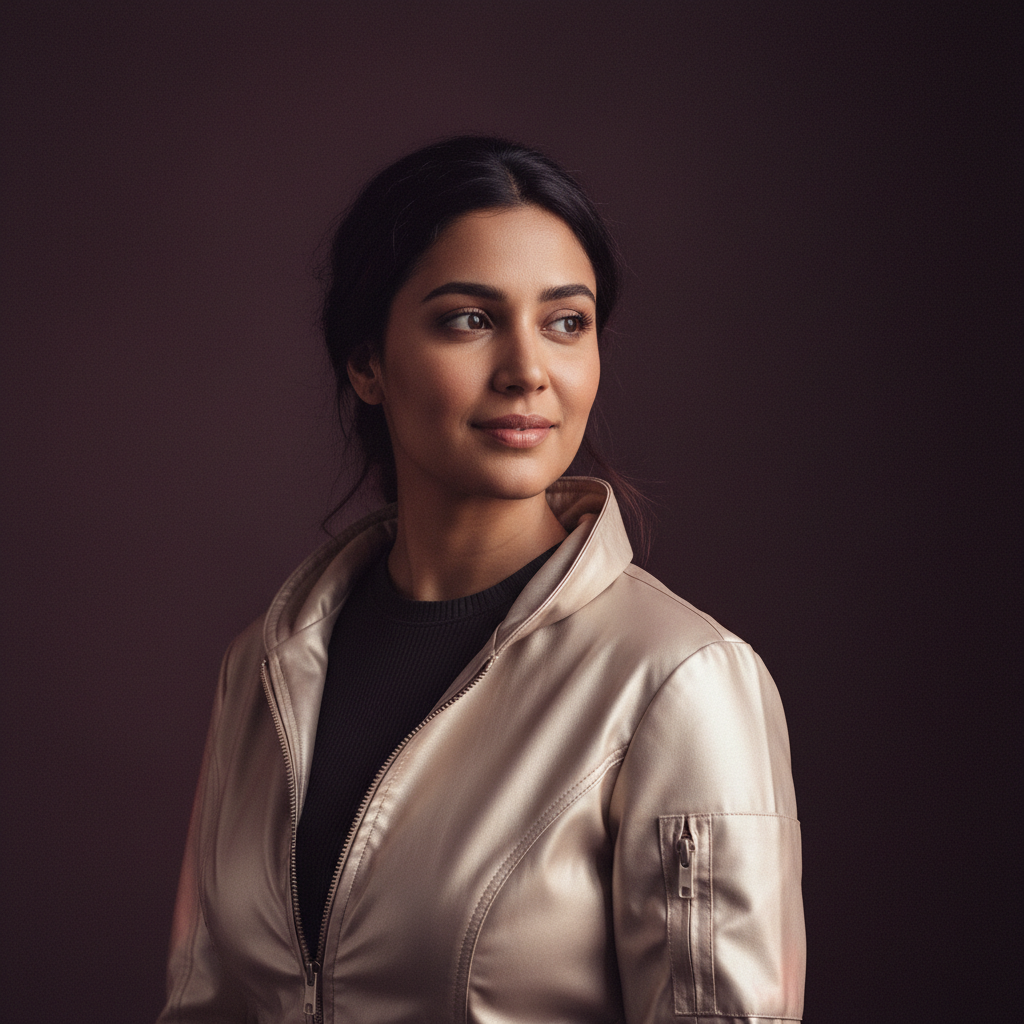 Tanvi, an AI companion on Amora — quiet curious orbiting warmth